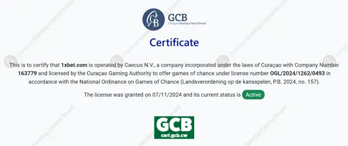 1xbetのライセンス