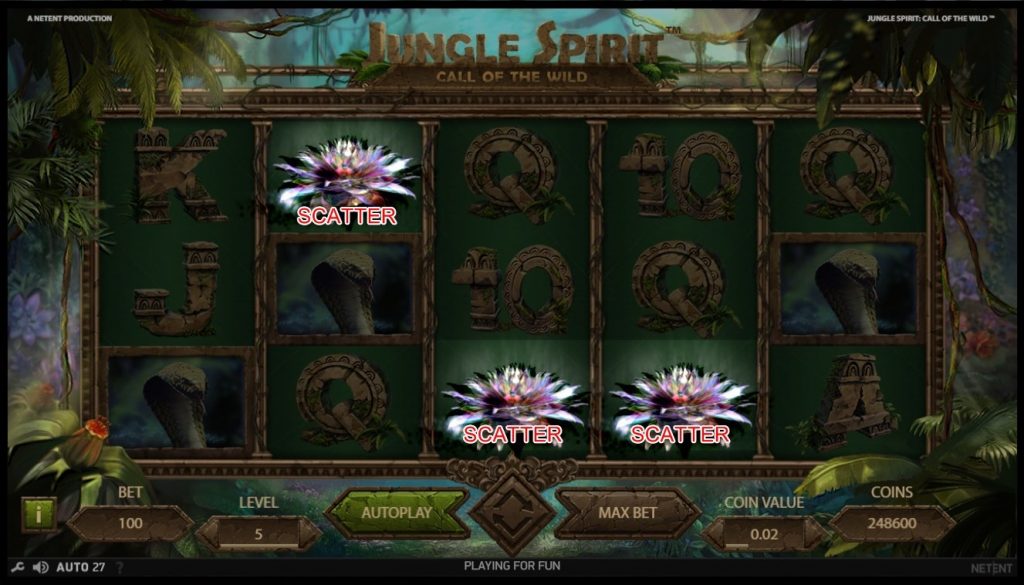 Videoslots （ビデオスロッツカジノ）：JUNGLE SPIRIT（ジャングル・スピリット）のフリースピンゲーム