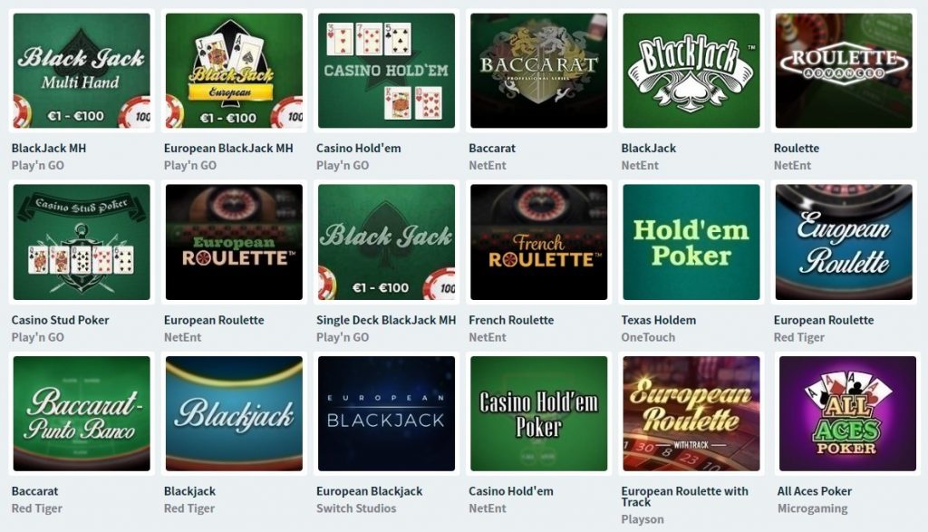 Simple Casino（シンプルカジノ）：テーブルゲーム一覧