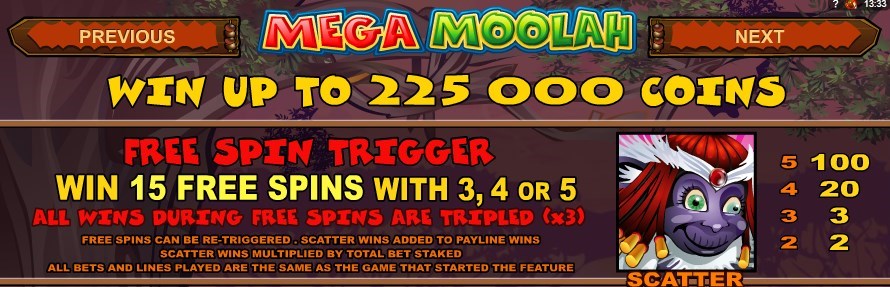 Mega Moolah （メガ・ムーラー）：Free spin