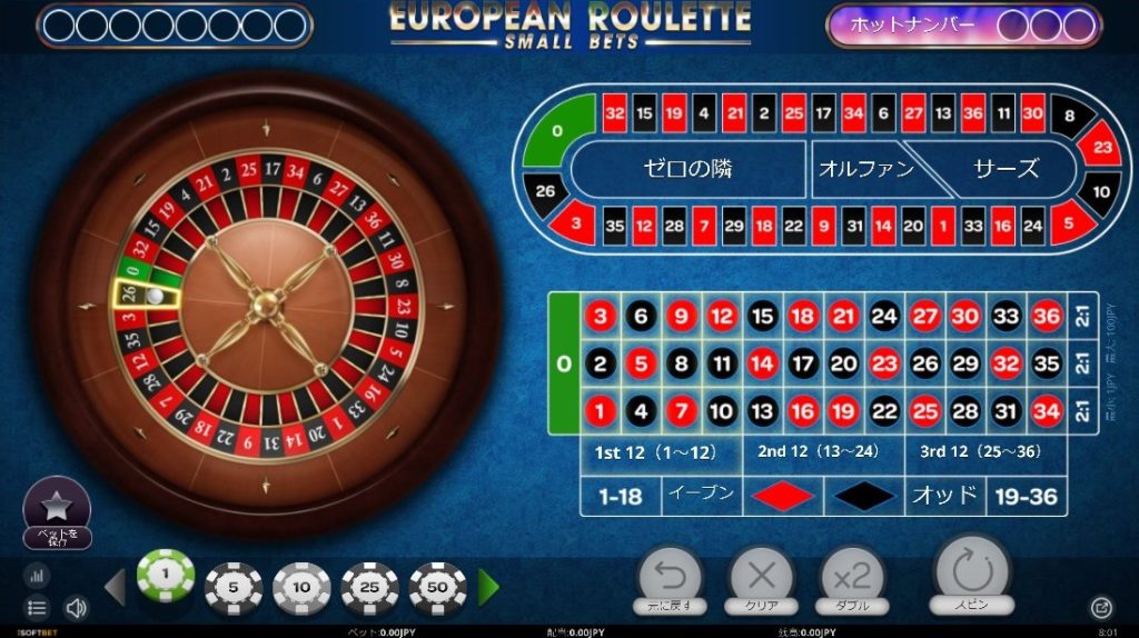 ヨーロピアン ルーレット スモール ベット（European Roulette Small Bets）