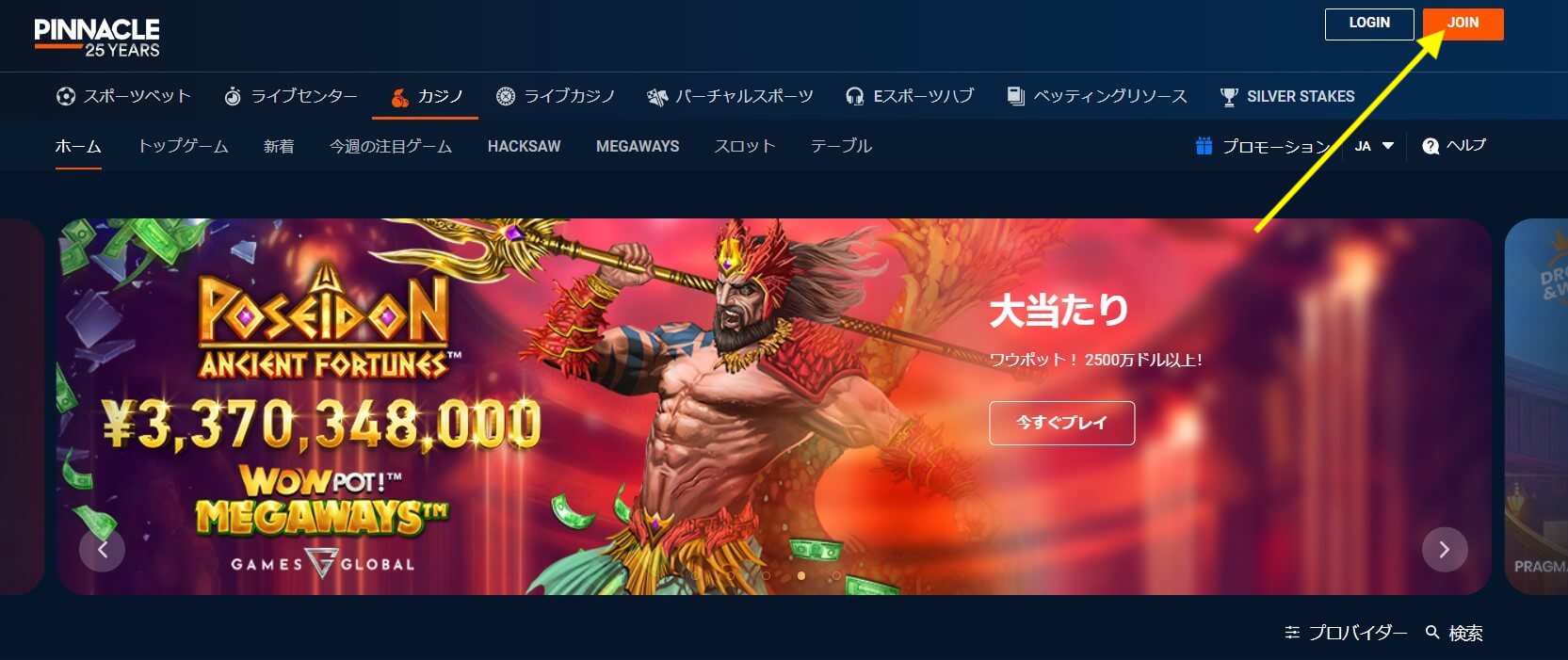 ピナクルカジノの登録方法