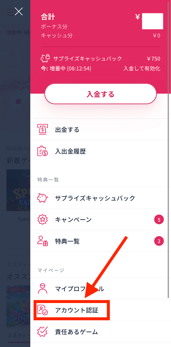 ミスティーノで本人確認の手順