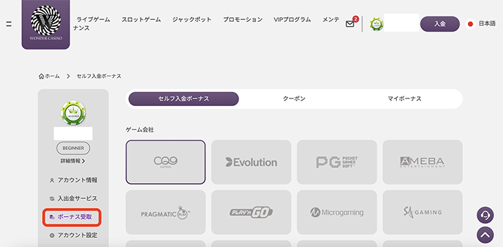 ワンダーカジノの入金方法