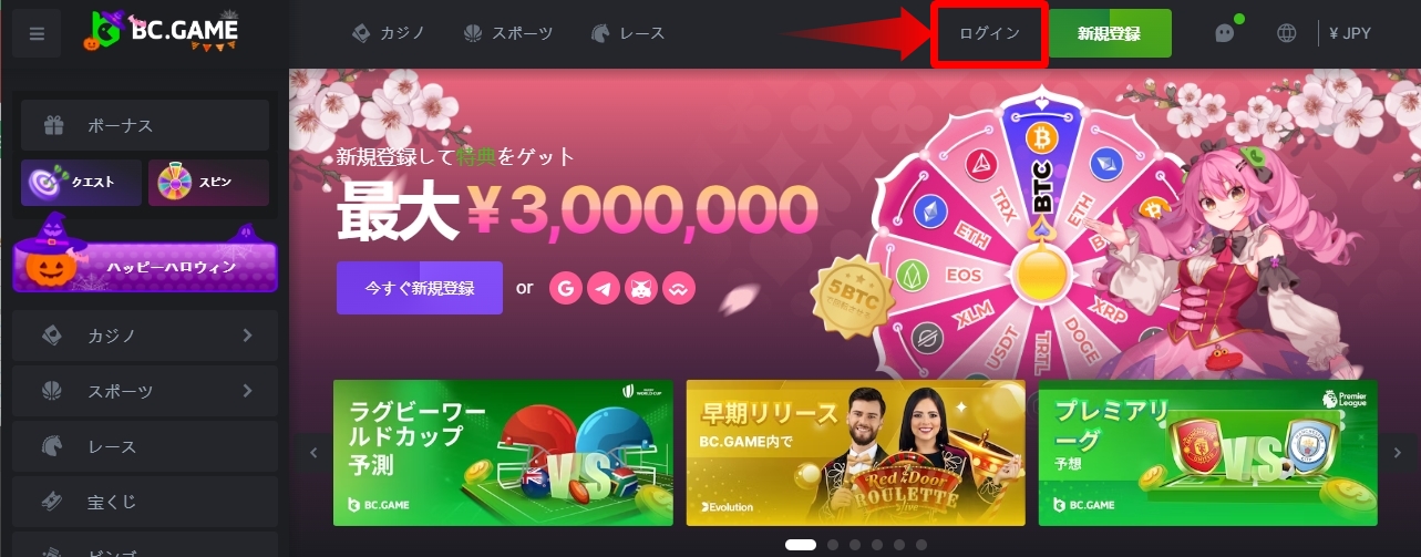 オンラインカジノにログイン