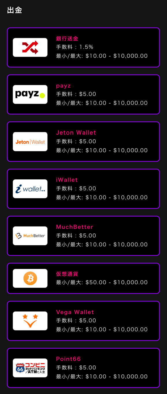 インターカジノの出金方法