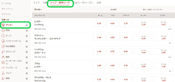プレミアリーグのベット手順3