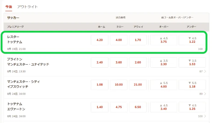 プレミアリーグのベット手順4