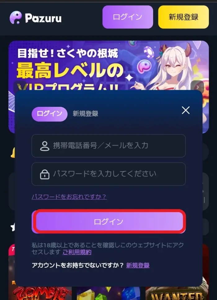 パズルカジノのログイン方法2