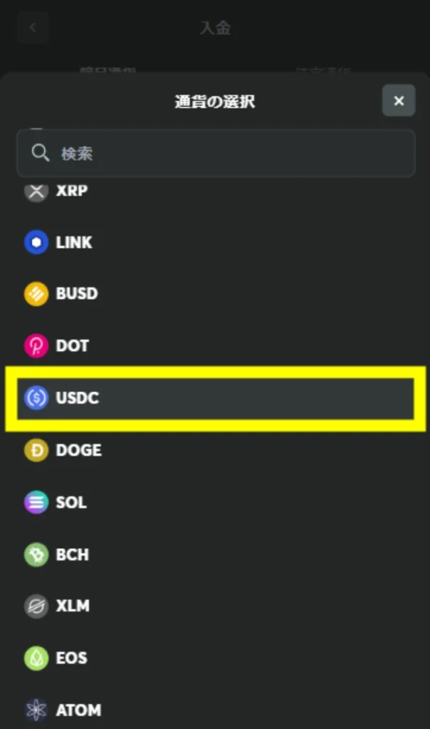 USDコインカジノ入金ページ