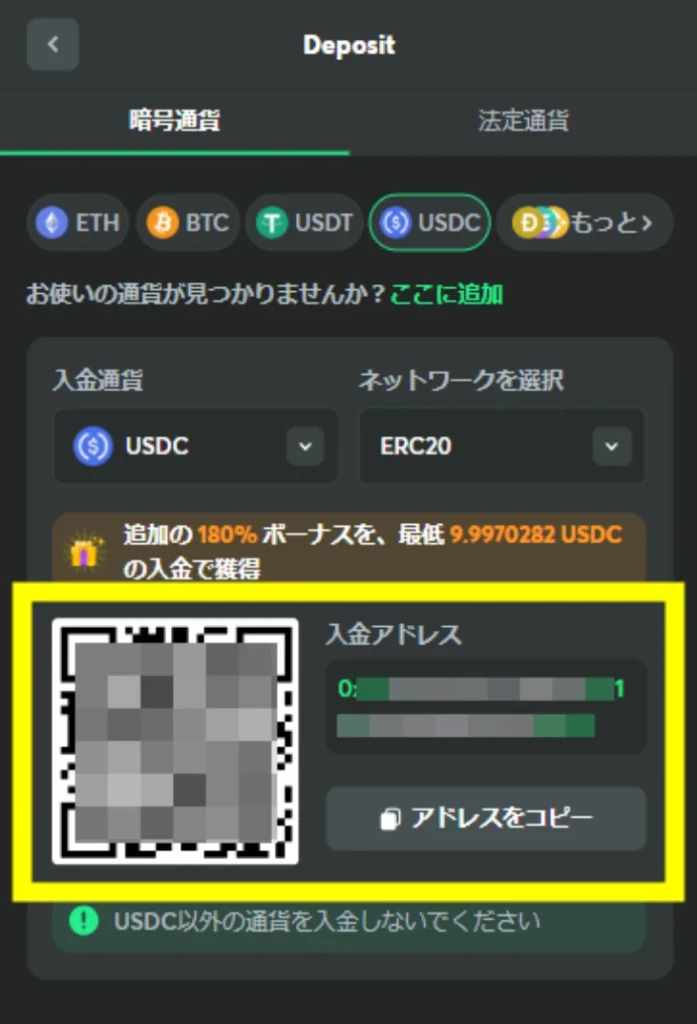 USDコインカジノ入金ページ