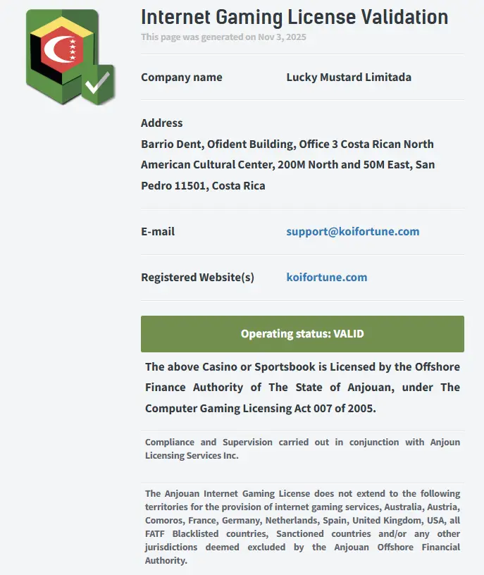 コイフォーチュンのライセンス